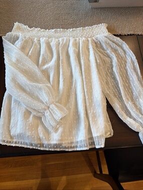 Women’s White Swiss Dot Off-Shoulder Blouse